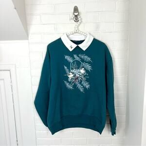 Vintage Morning Sun Collar Bird Print Sweatshirt